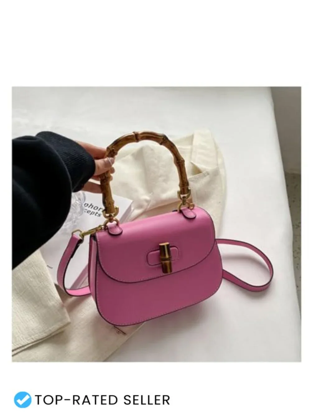 Women's Vintage Bamboo Handle Leather Satchel Crossbody Bag